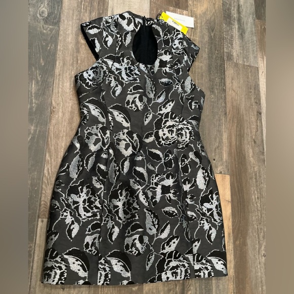 Karen Millen Italian Jacquard Deep Scoop Neck Dress Grey Metallic US 12 UK14 NWT - Picture 9 of 15